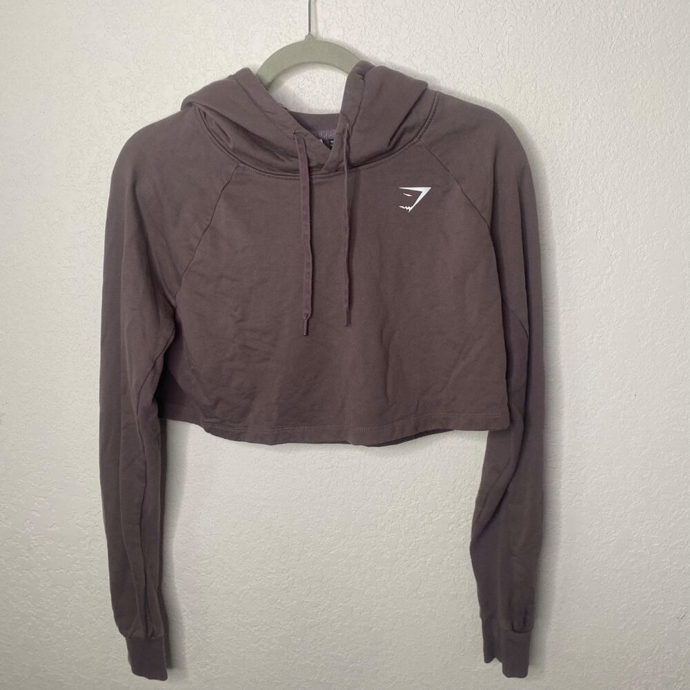 Gymshark Legacy Cropped Hoodie Top  Womens Size S Brown Fitness Athleisure Pullo